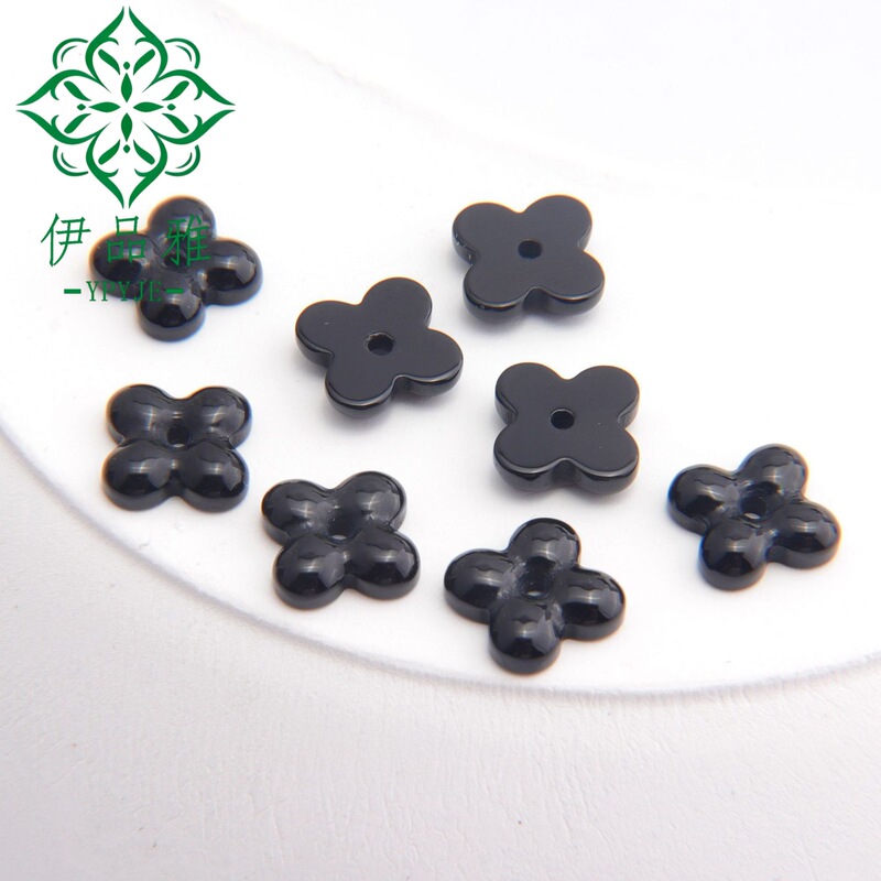 Natural Black Agate Plain Round Clover-Shaped Stone, Curved Three-Leaf Clover Loose Stone Jewelry DIY Accessories Wholesale Source