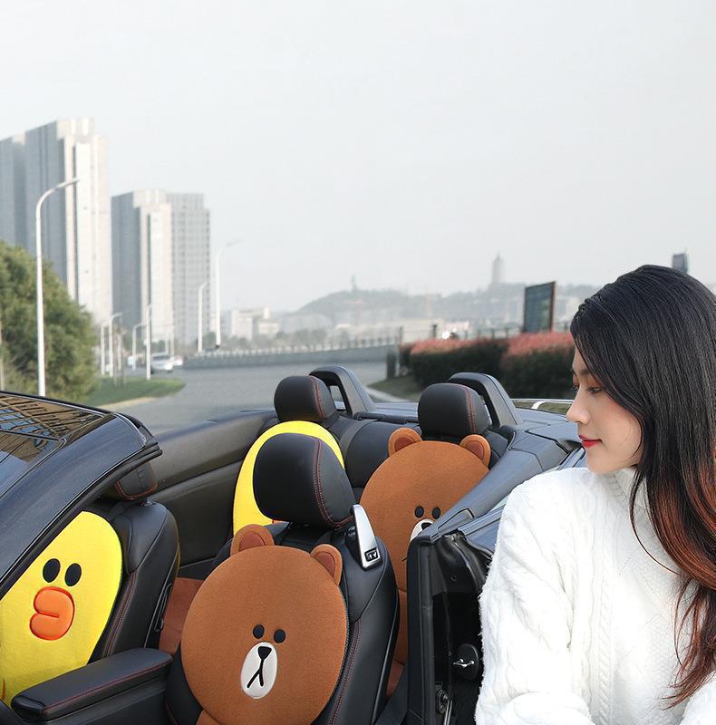 Cartoon Cute Brown Bear Internet Celebrity Car Seat Cushion, Universal for All Seasons, Half-Cover Seat Cover, Goddess Car Seat Cushion, Car Seat Cover