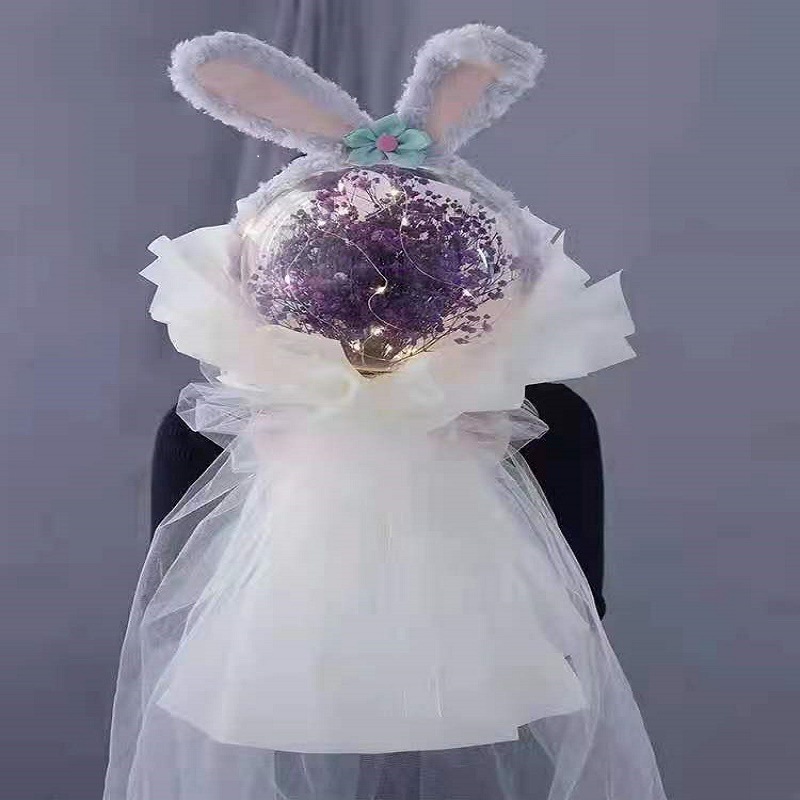 兔耳小花ins透明亚克力波波球花艺鲜花包装材料圆形泡泡球花束