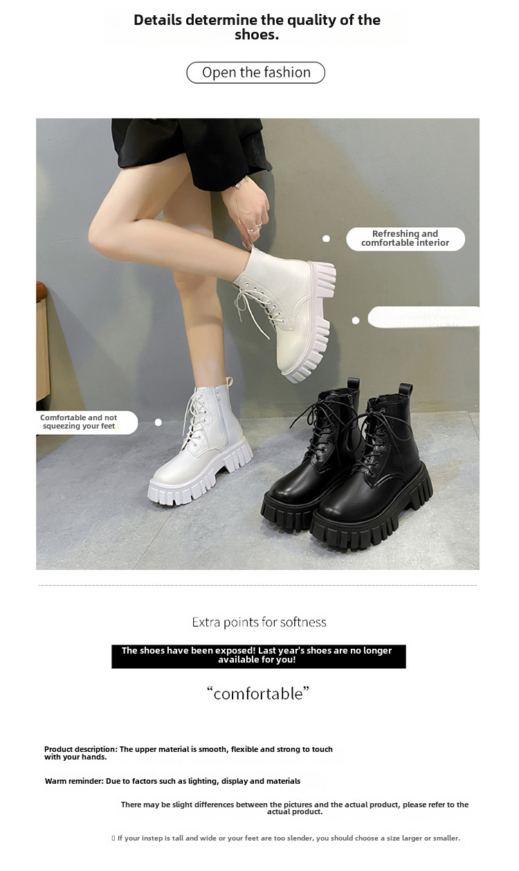 Dam korta cowboyboots höst vinter med snörning tjock sula mode_voghion.com