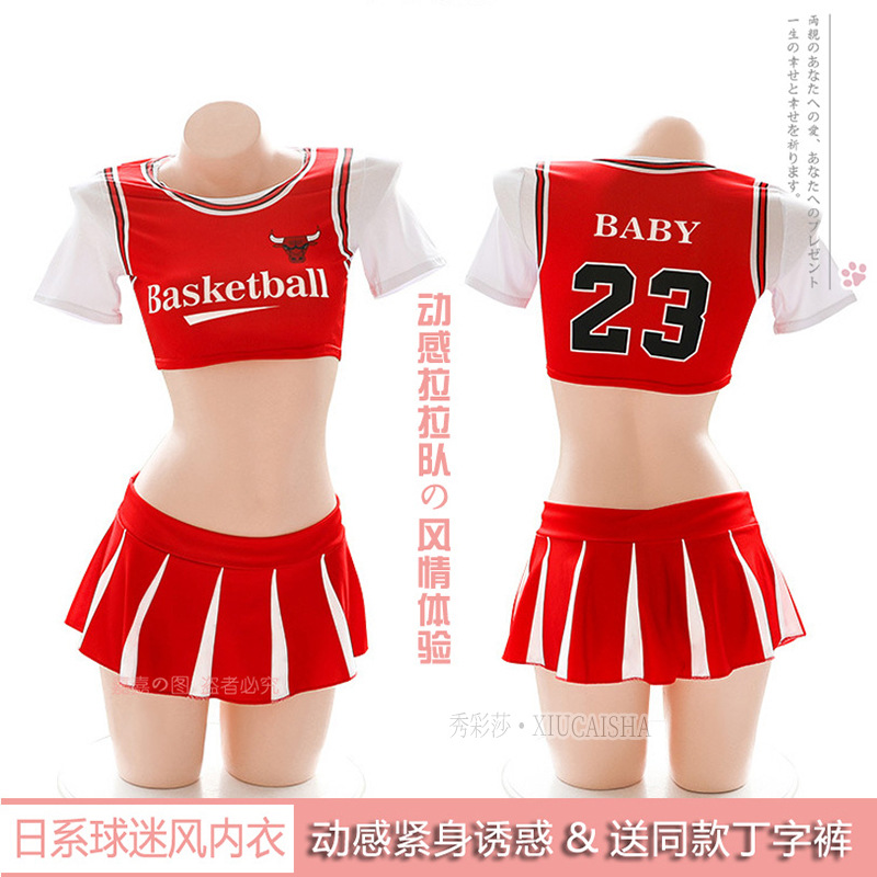 Cheerleader Roleplay Costume Set with Top, Mini Skirt and Thong — detail image 12