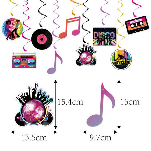New disco theme party decorative note spiral pendant Disco party decorative record pendant