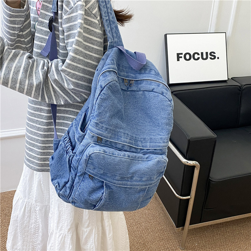 Vintage Mori Denim Backpack Men's Large Capacity Junior Senior high school College Student Backpack Casual All-match Travel Schoolbag