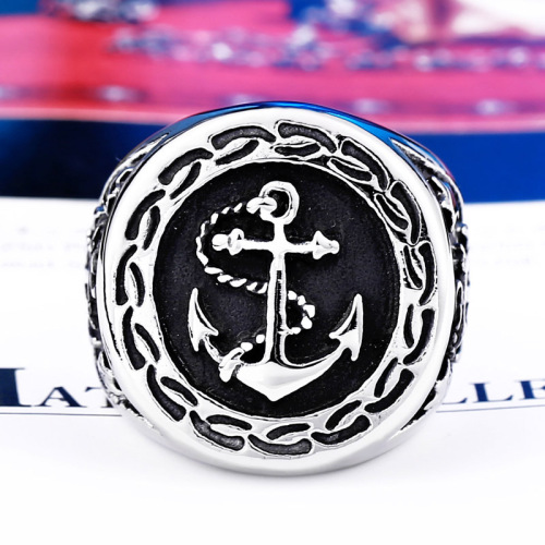 Beier Cross-Border Foreign Trade: Wholesale Stainless Steel Jewelry—Bold Men's Titanium Steel Rings with Striking Anchor Designs, Perfect for European and American Styles
