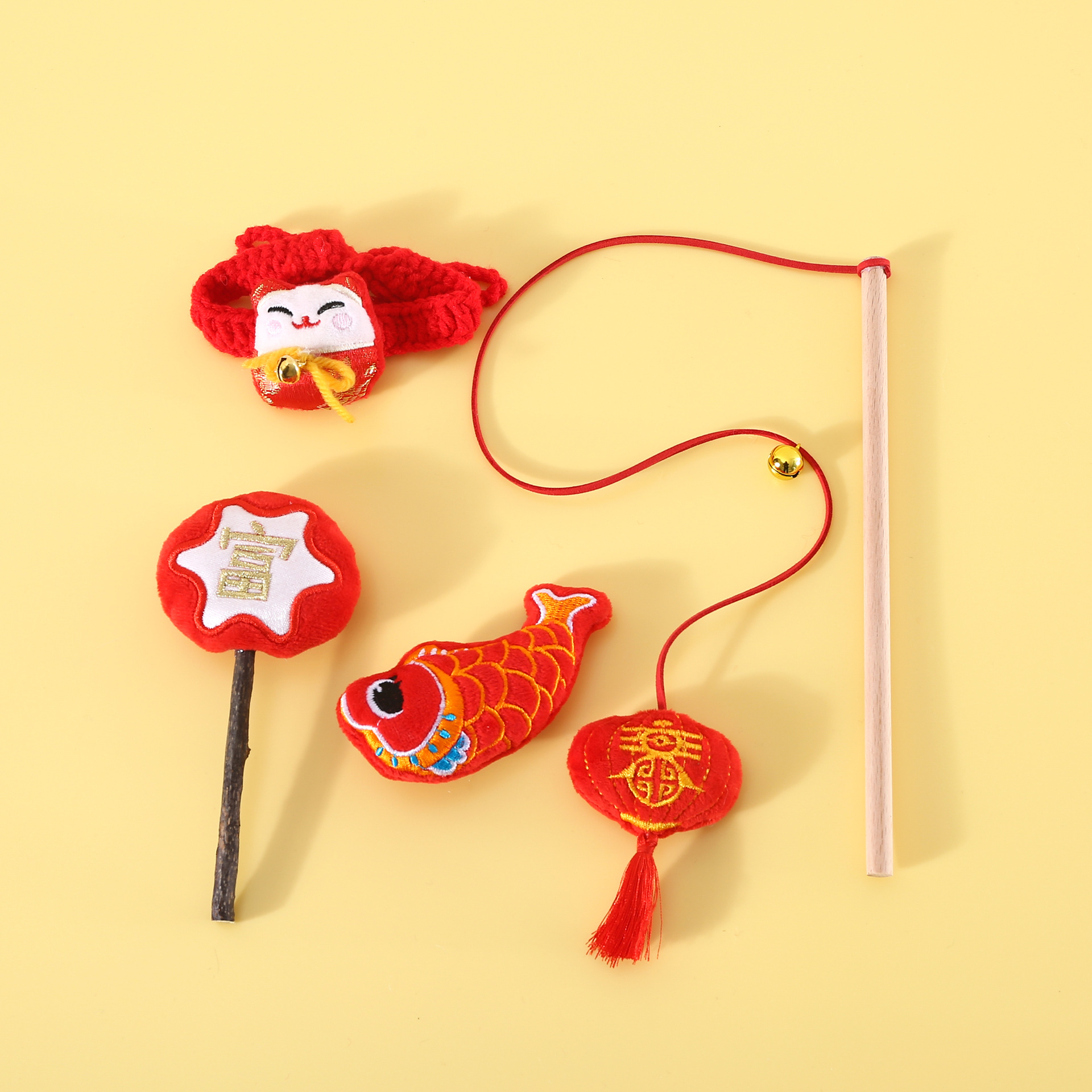 Mascota gato arroz caja de regalo de Año Nuevo divertido gato palo collar caja de regalo traje gato hierba molar pescado juguete divertido gato palo traje