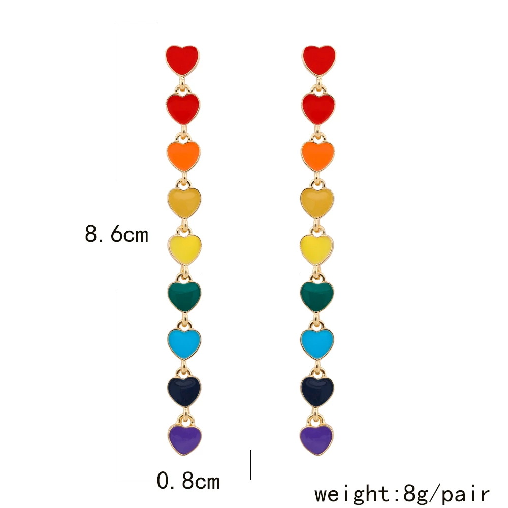 New Drop Oil Long Heart Contrast Color Tassel Earrings display picture 1