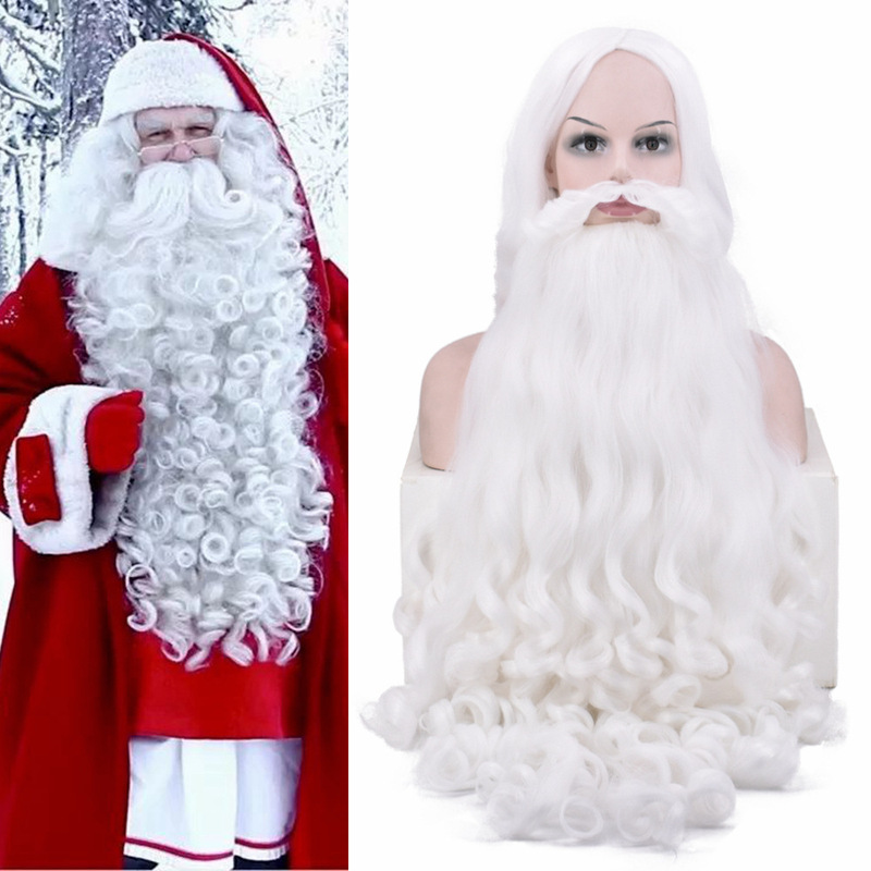 Santa Claus Beard Wig White Matte High Temperature Silk Hand Roll Beard Christmas Grandpa Set Props