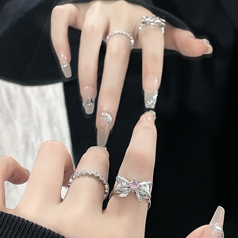 Retro Bow Knot Copper Plating Zircon Open Ring 1 Piece