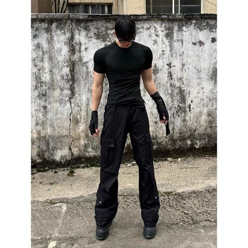Men's Summer Half-Sleeve Quick-Drying T-Shirt with Ice Silk Elastic Sweat Absorbent Fitness Short Sleeve Breathable Round Neck Color Top