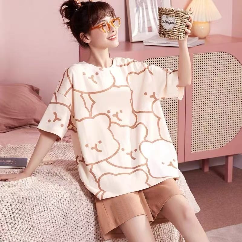 2025 nuevo pijama de mujer de verano pantalones cortos de manga corta de dibujos animados lindos set de ropa de casa de verano