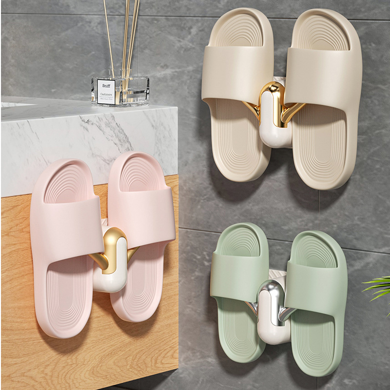 Cuarto de baño Zapatilla estante montado en la pared sin perforar inodoro zapatos montados en la pared estante de almacenamiento inodoro drenaje gancho de almacenamiento