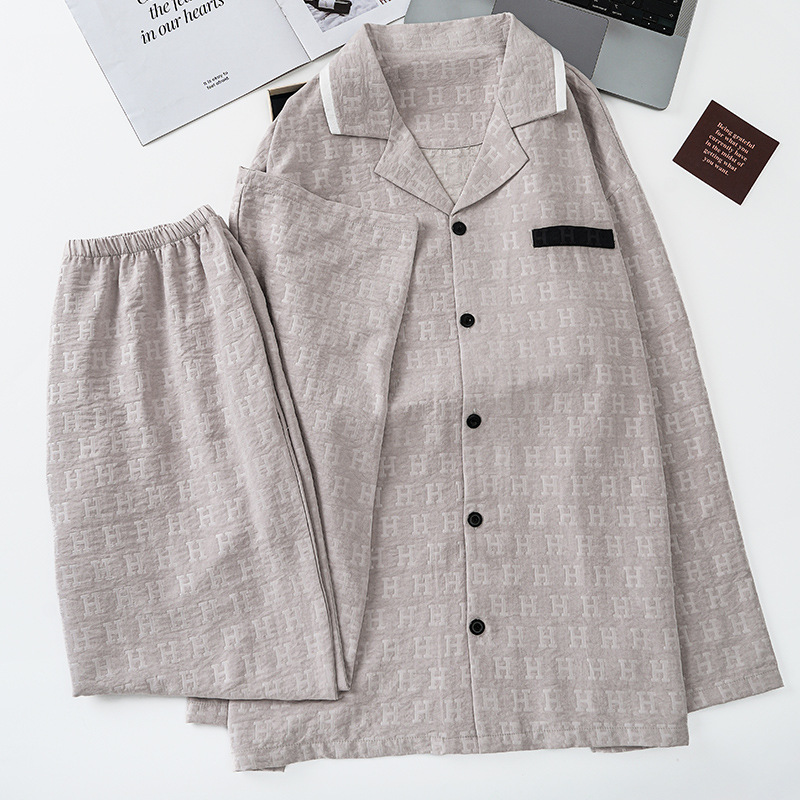 2025 nuevo jacquard nube algodón hombre pijama primavera y otoño pantalones de manga larga simple ropa de casa de verano