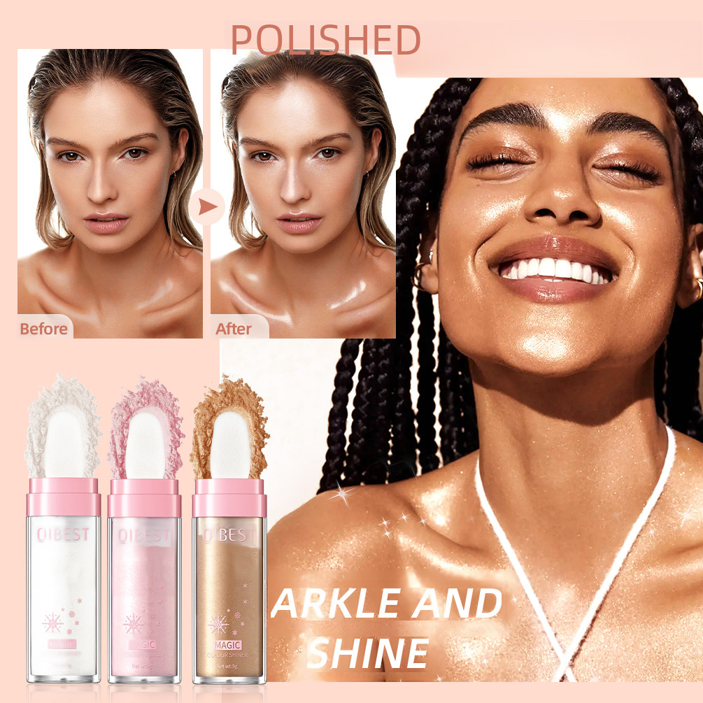 QIBEST resalte polvo de raqueta resalte perlado brillante polvo de hadas cuerpo completo brillo natural tridimensional polvo de reparaci&oacute;n de polvo suelto
