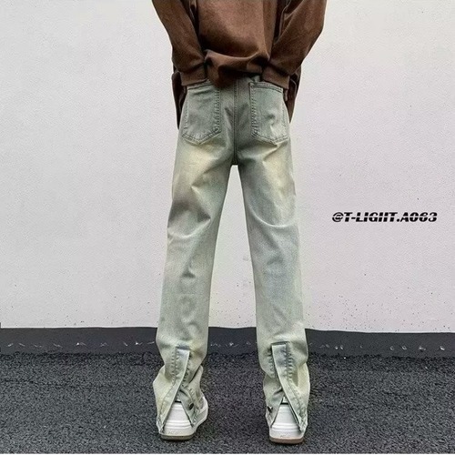 Side zip slightly loose men's spring and autumn retro washed punk cool pants American street fashion brand straight leg long pants