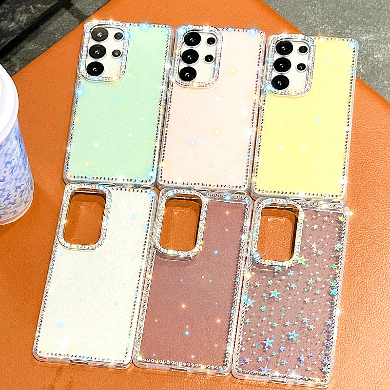 适用三星S25手机壳A15闪粉透明边钻A55奢华镭射星星S24保护套365G