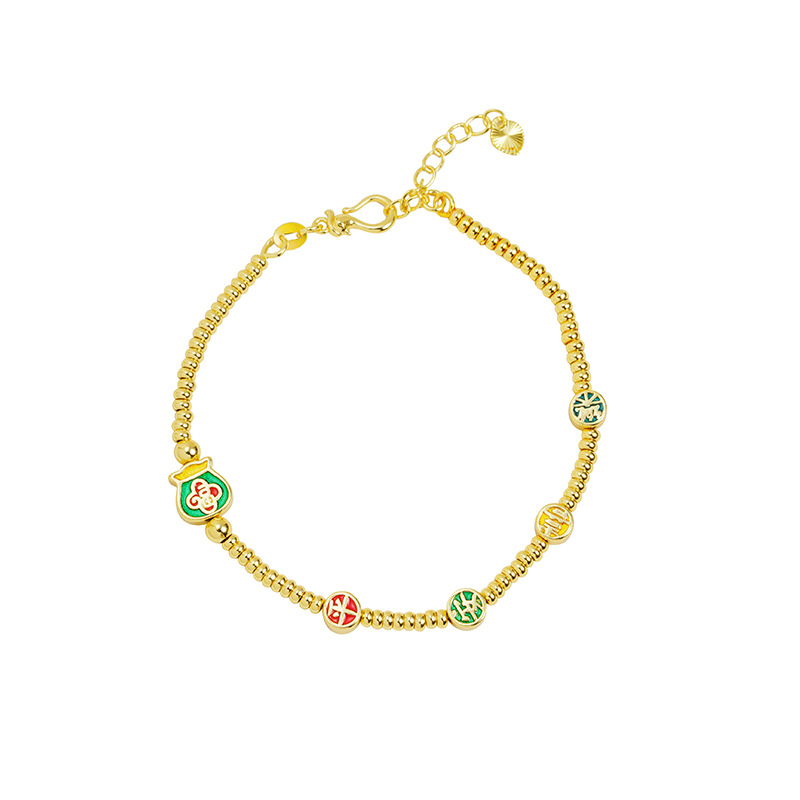 Brazalete de oro de arena vietnamita esmalte de color esmalte bolsas de bendición Ping An alegría brazalete de bronce dorado joyas de alta calidad
