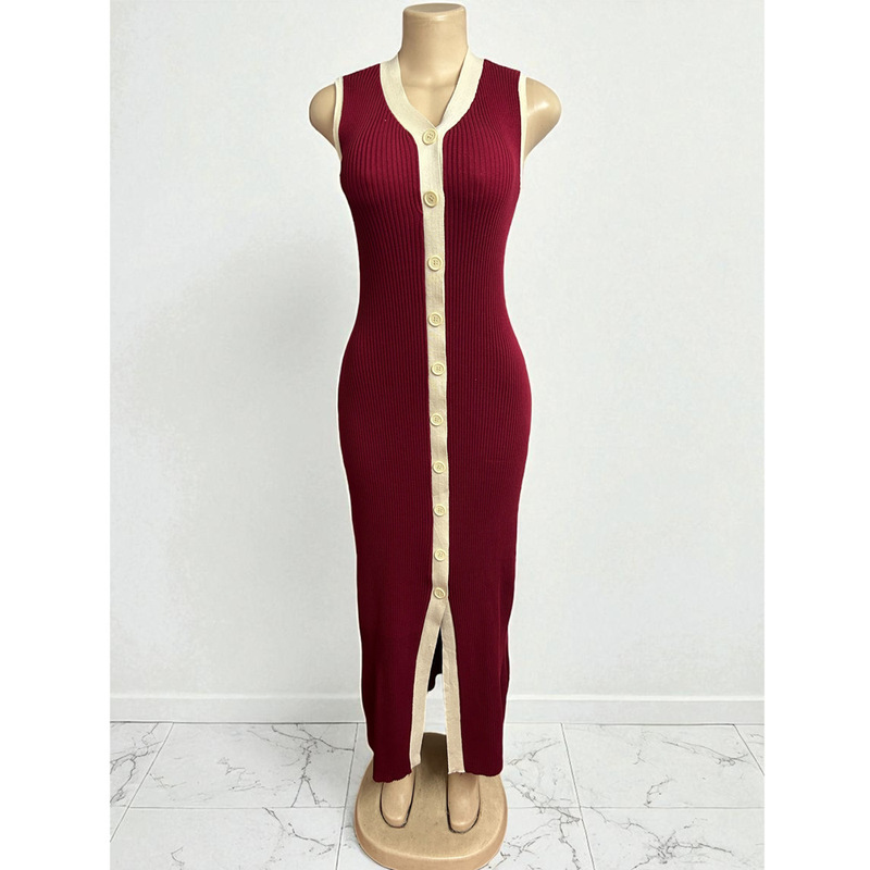 2025 New Autum Women's French Knitted Dress High-End Slimming Look Long Skirt Export Clothing Wholesale