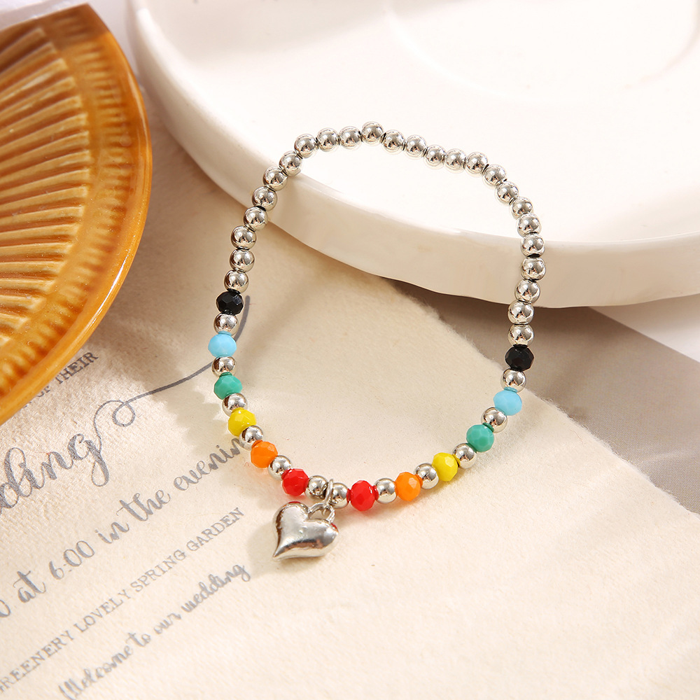 Perlearmbånd med regnbue smiley og hjerte_voghion.com
