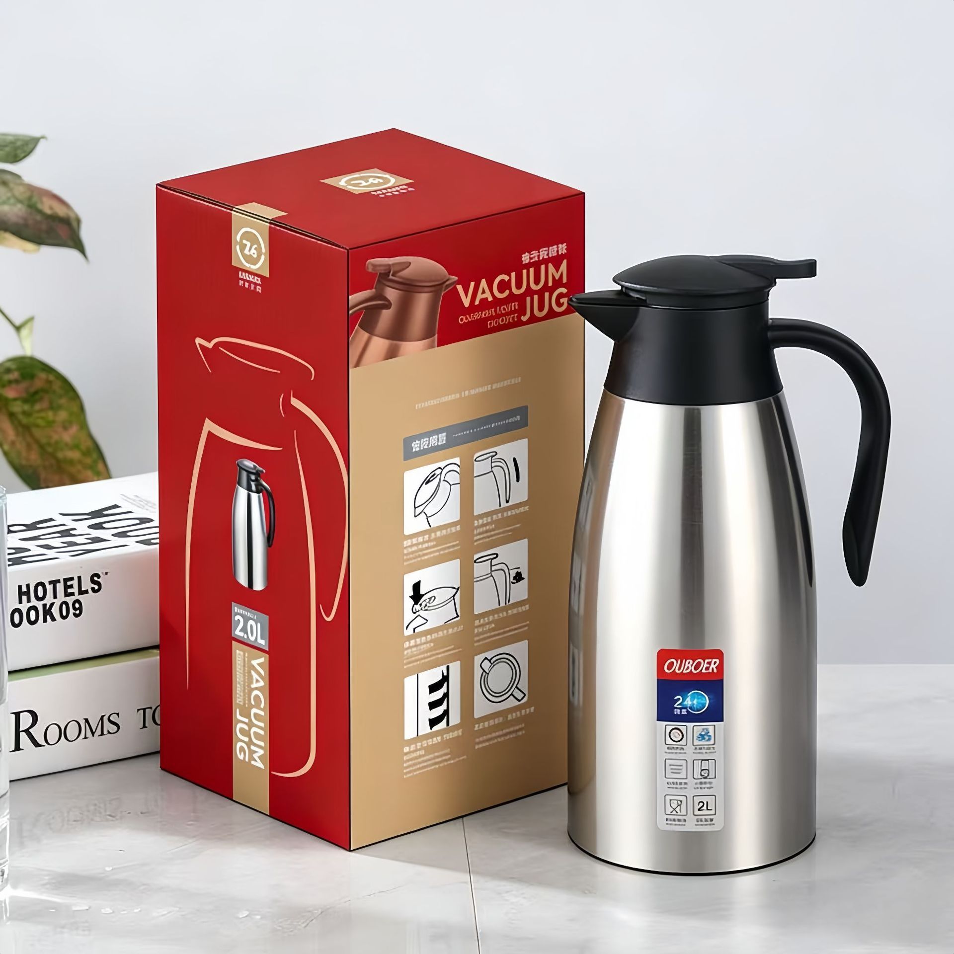Stainless Steel Inner Pot Double-Layer Vacuum Insulated Thermos Large Capacity 2.0L Welcome Pot Hotel Gift Cross-Border Export Customization