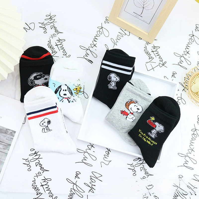 Nuby, spring white cartoon black brand knee socks, mid-length