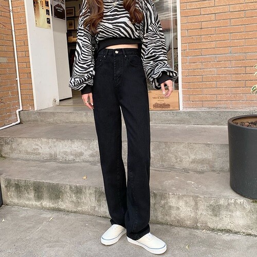 Women's Spring Black High-Waisted Skinny Jeans, New Miniature Body Slimming Tall Straight Leg Drop-Crotch Wide Leg Pants