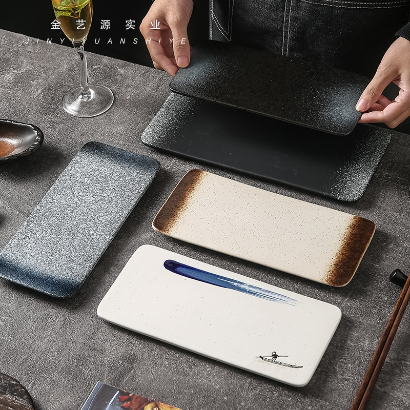 Jinyiyuan Industrial Long Square Sushi Plate Creative Japanese Tableware Fashion Artistic Cuisine Japanese Iron Plate Plate Jinyiyuan Industrial Long Square Sushi Plate Creative Japanese Tableware Fashion Artistic Cuisine Japanese Iron Plate Plate