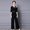 Off shoulder short sleeve wide leg pants