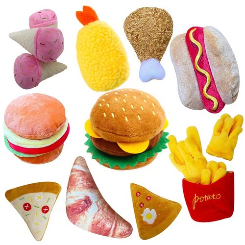 Pet supplies dog plush toy, simulated hamburger, French fries, chicken leg toy, realistic hair rope, chewing toy, bite-resistant