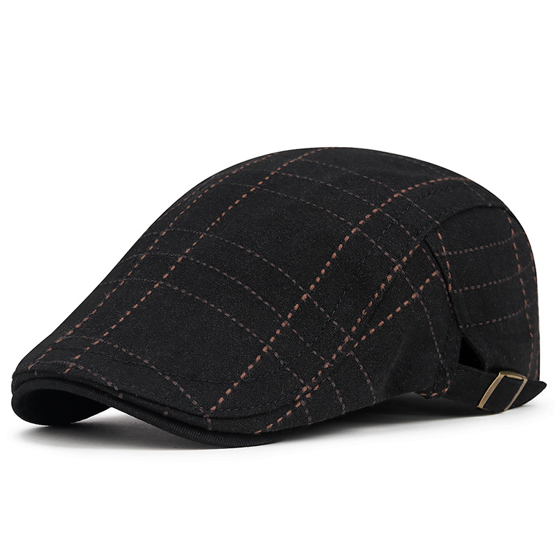 Plaid beret spring, autumn, summer, men women, artistic youth, duckbill cap, versatile casual hat for middle-aged and_voghion.com