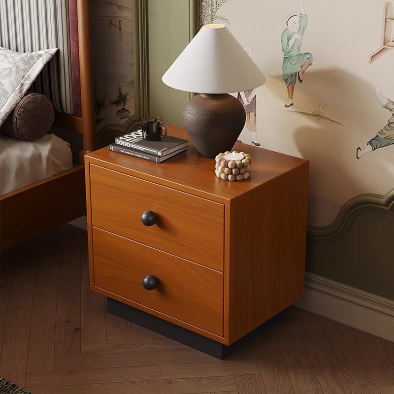 Mesita de noche de madera maciza medieval Dan Fansi Mesita de noche de dormitorio familiar de estilo retro moderno simple, pequeña sensación de alta gama