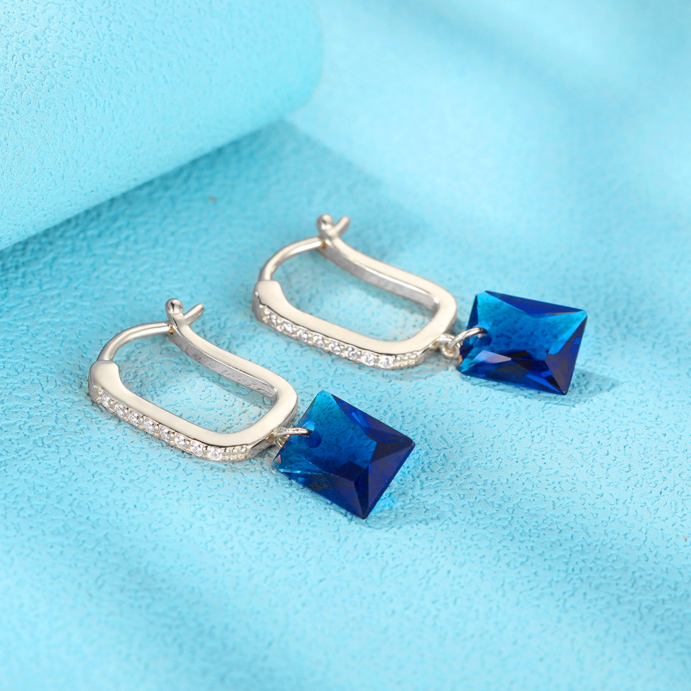1 Pair Quantity Street Occasion 1 Pair 925 Sterling Silver Artificial Gemstones Square Earrings