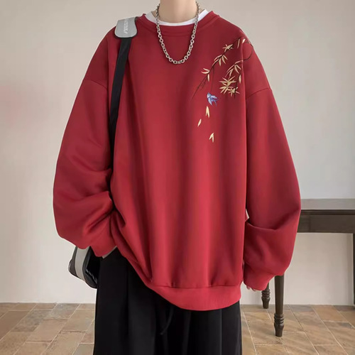 Modern Chinese-style national style print round neck sweatshirt for men - new spring collection loose sleeveless long-sleeve T-shirt for spring and autumn without a hat