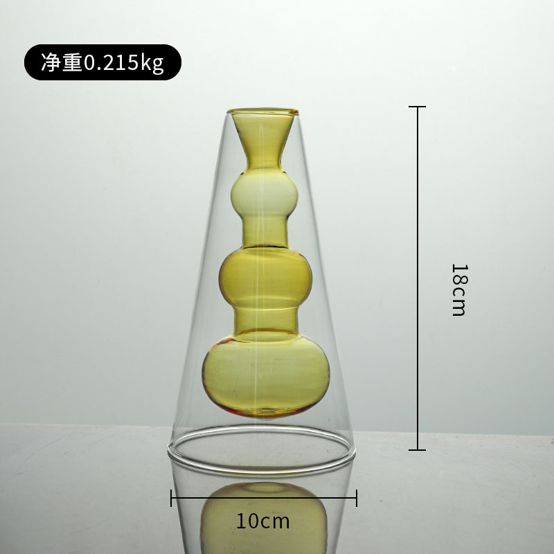 Nórdico simple doble capa colorido arreglo floral florero de vidrio sala de estar decoración escritorio creativo personalizado hidropónico decorativo florero