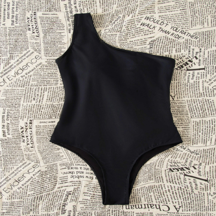 Solid Color High Waist One Shoulder Sexy Siamese Swimwear - Swimsuits - Uniqistic.com