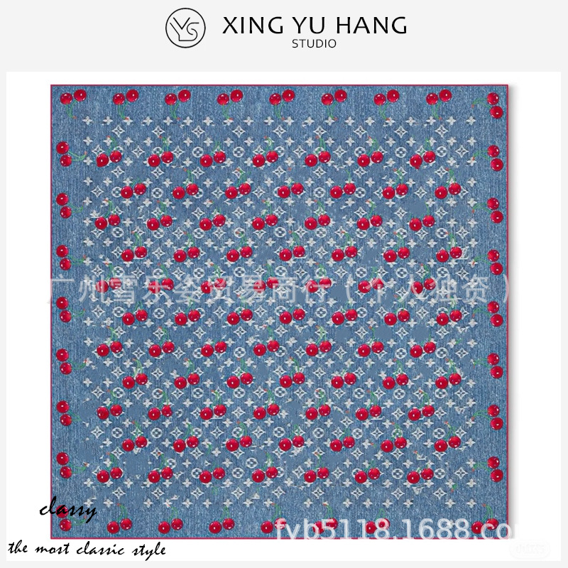 Nana's same style cherry blue square scarf
