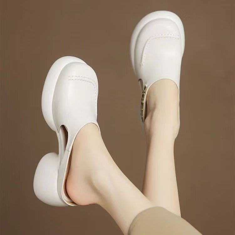 Hermosas zapatillas francesas no cansadas de pies fríos para mujeres 2026 primavera y verano nuevo hueco de alta calidad zapatillas de tacones gruesos cuadradas image 4