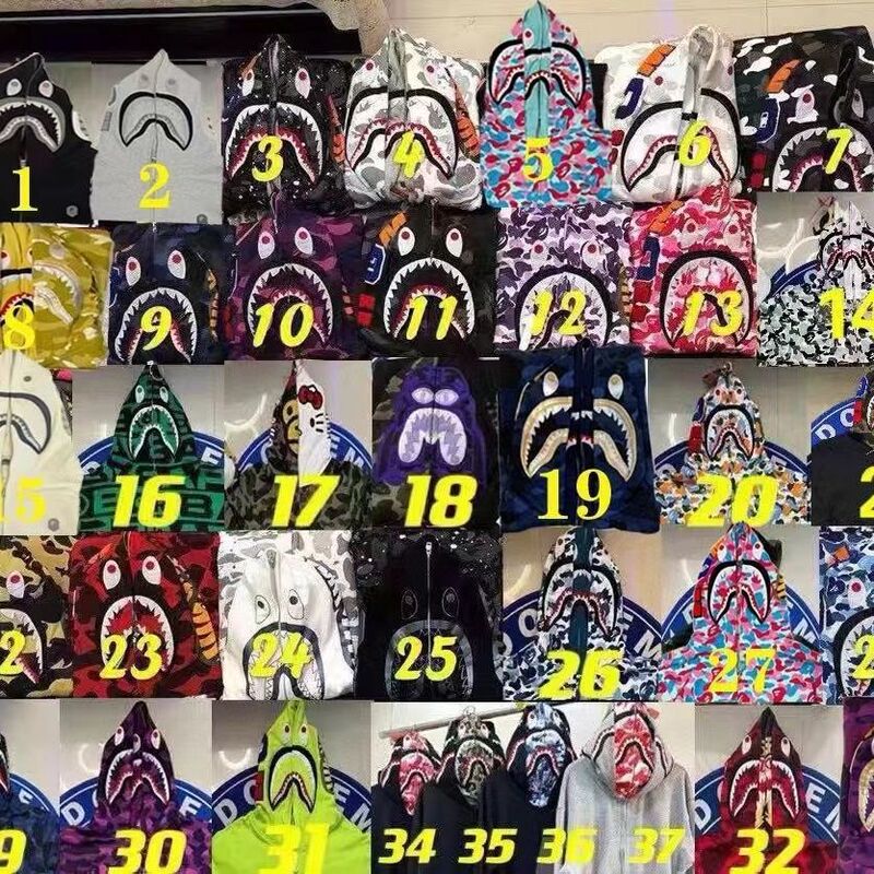 B@Pe Trendy Brand Ins Hooded Men's and Women's Shark Single Hat Jacket Embroidered Ape Head Camouflage Outer Hooded Sweatshirt