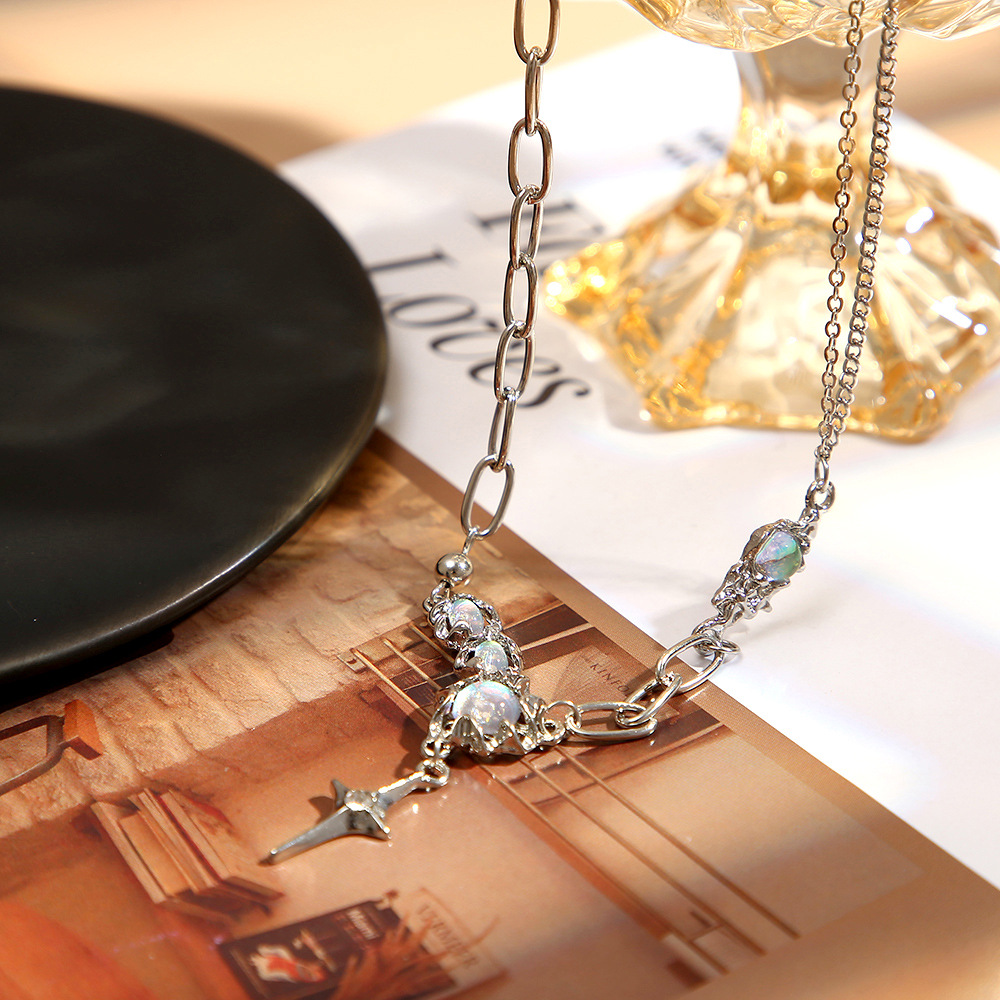 Layered Moonstone Star Necklace High-end Moonlight Clavicle Chain_voghion.com