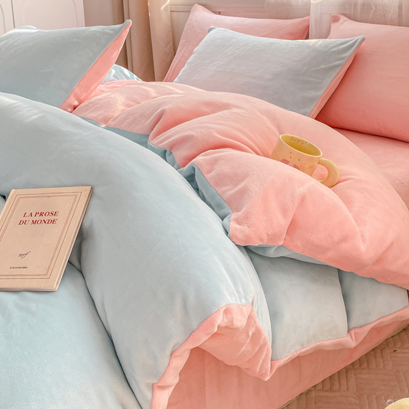 Otoño e invierno engrosado leche cama de cuatro piezas conjunto de coral cubierta de edredón de flanel doble sábanas de tres piezas conjunto