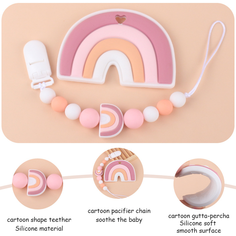 Bebé suministros chupete cadena creativa dibujos animados silicona teether palo traje de juguete