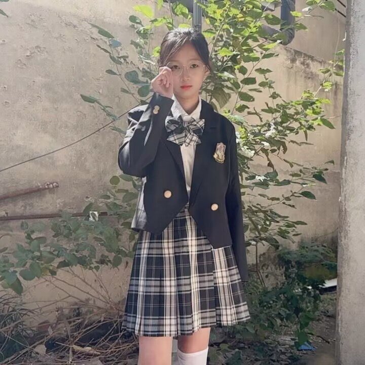 원래 벤조 JK 유니폼 세트 재킷 여자 학교 가을 및 겨울 대학 스타일 작은 회색 세트 세트