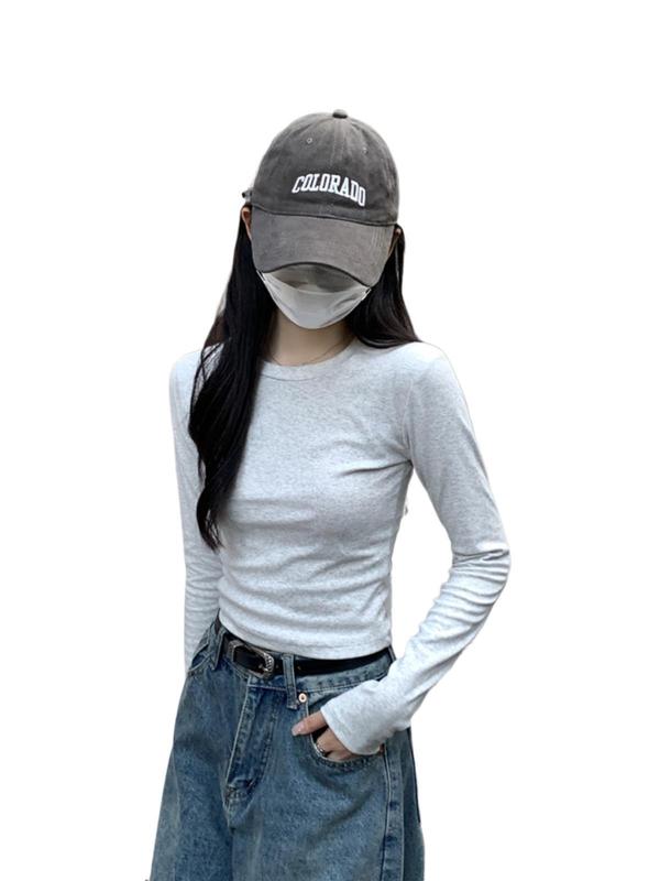 圆领长袖打底衫白色T恤女装秋季基础修身时尚感百搭正肩内搭上衣|undefined