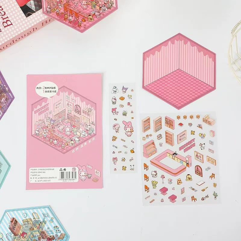 Sanrio, маленький стикер, трехмерная хижина, в 3D-формате