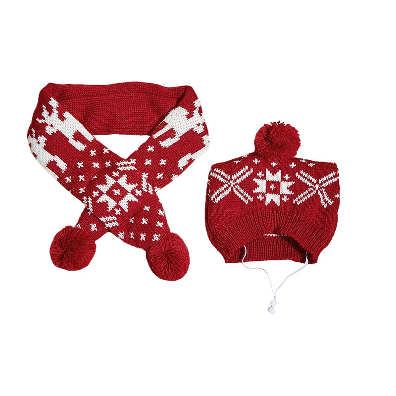 Natal novo cão de estimação malha bonito quente bola de pelo floco de neve triângulo xadrez multi cor cachecol chapéu conjunto_voghion.com
