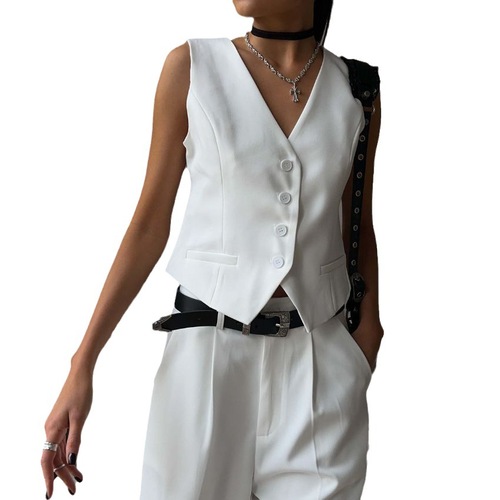 Cross-border vest and vest suit Europe and America  spring and summer V-neck single-breasted vest + straight suit shorts suit