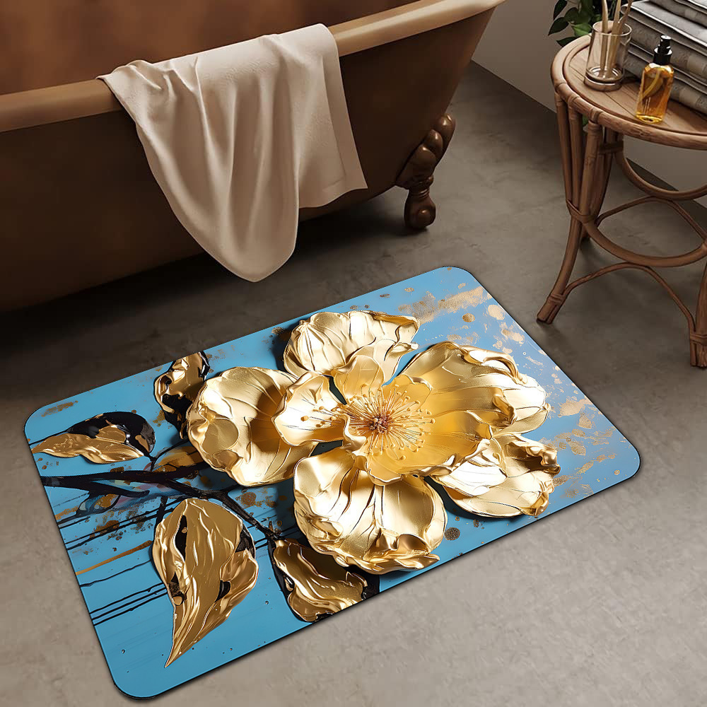 跨境视觉效果花卉家用硅藻泥地垫吸水防滑卫生间玄关地毯耐脏耐磨