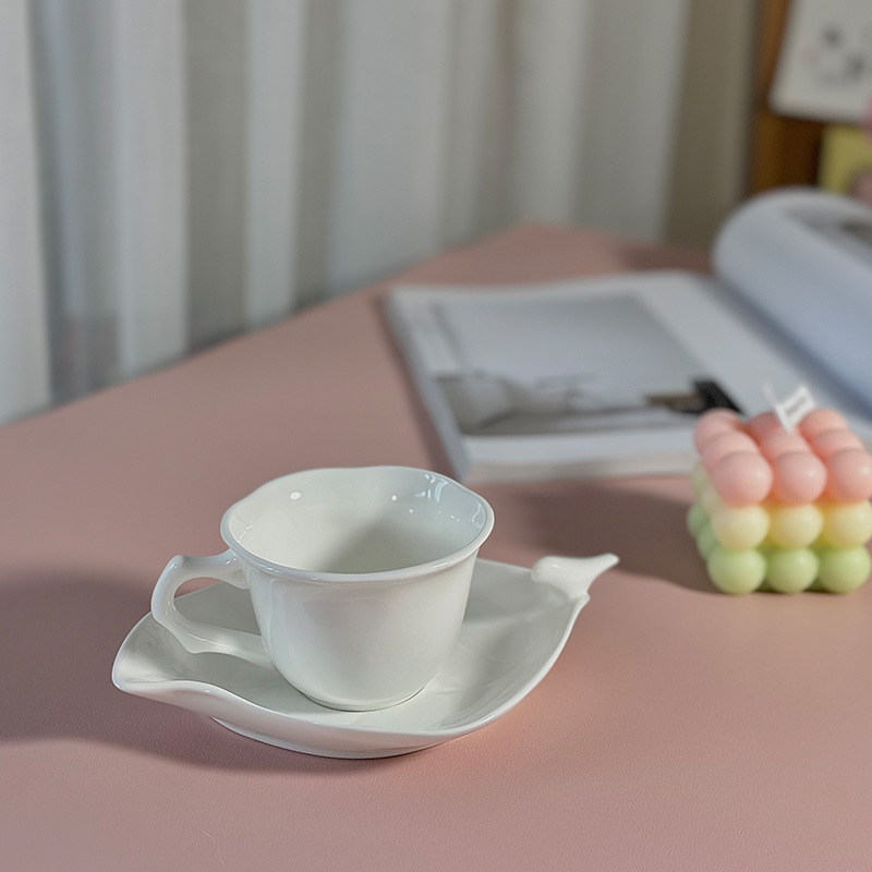 创意法式优雅树叶型下午茶红茶杯小鸟杯碟陶瓷茶杯咖啡杯纯白骨瓷
