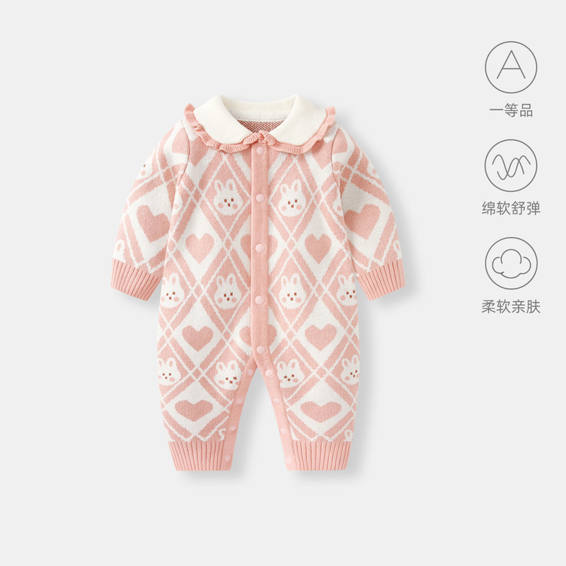 婴儿衣服连体衣秋装小月龄女宝宝满月百天针织毛线哈衣外出服爬服|undefined