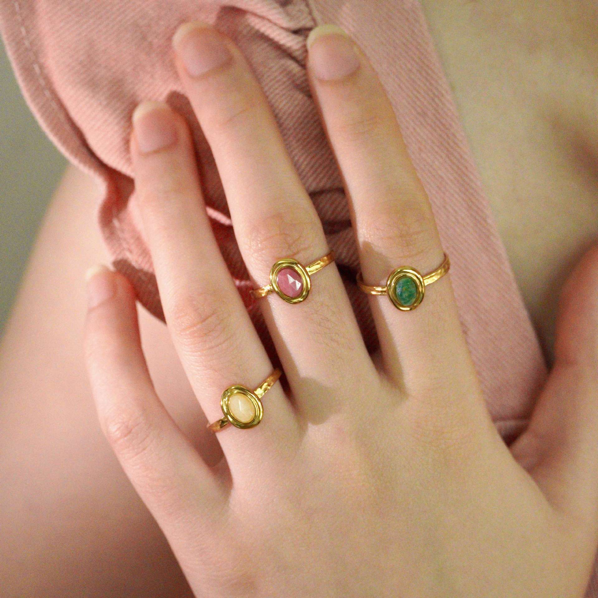 Open Rings Classification Retro French Style Geometric Titanium Steel Natural Stone Open Rings In Bulk
