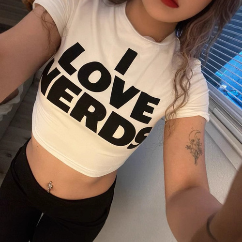 European and American Style Women's New Products, INSTAGRAM Personality Street Letter Print Short-Sleeve Crop Top T-Shirt Upper Garment